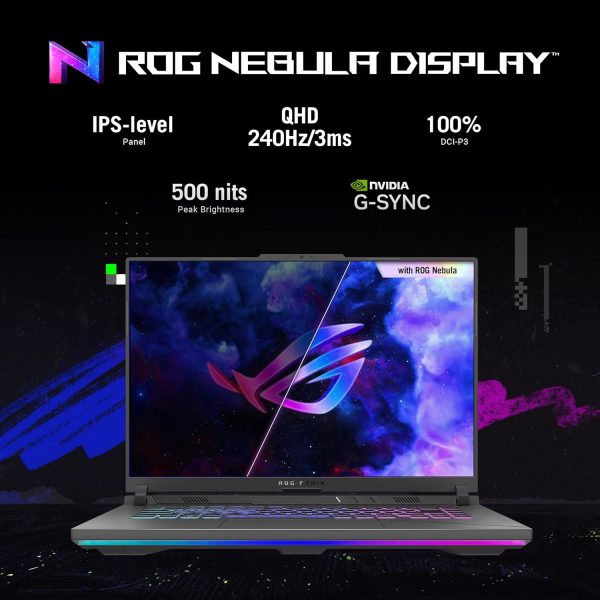 ASUS ROG Strix G16 Gaming Laptop, 16” Nebula Display 16:10 QHD 240Hz, GeForce RTX 4060, Intel® Core™ i9-14900HX, 16GB DDR5-5600, 1TB PCIe SSD, Wi-Fi 6E, Windows 11, G614JVR-ES94